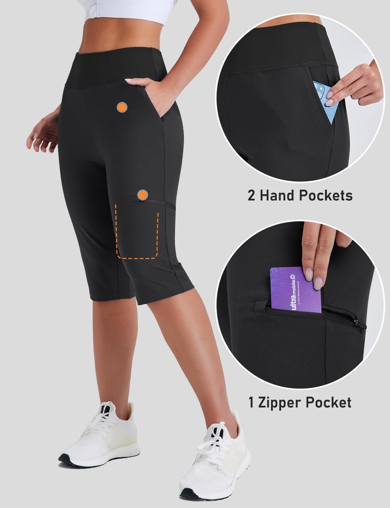 Emlovm Knee Length Shorts Women Below The Knee Petite Capri Hiking Shorts Golf Capris Cargo with Pockets Long Black XX-Large - Image 4