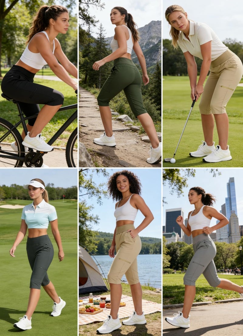 Emlovm Knee Length Shorts Women Below The Knee Petite Capri Hiking Shorts Golf Capris Cargo with Pockets Long Black XX-Large - Image 2