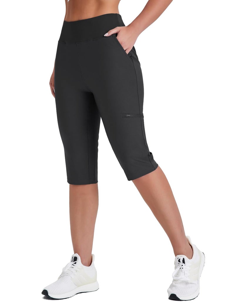 Emlovm Knee Length Shorts Women Below The Knee Petite Capri Hiking Shorts Golf Capris Cargo with Pockets Long Black XX-Large - Image 1