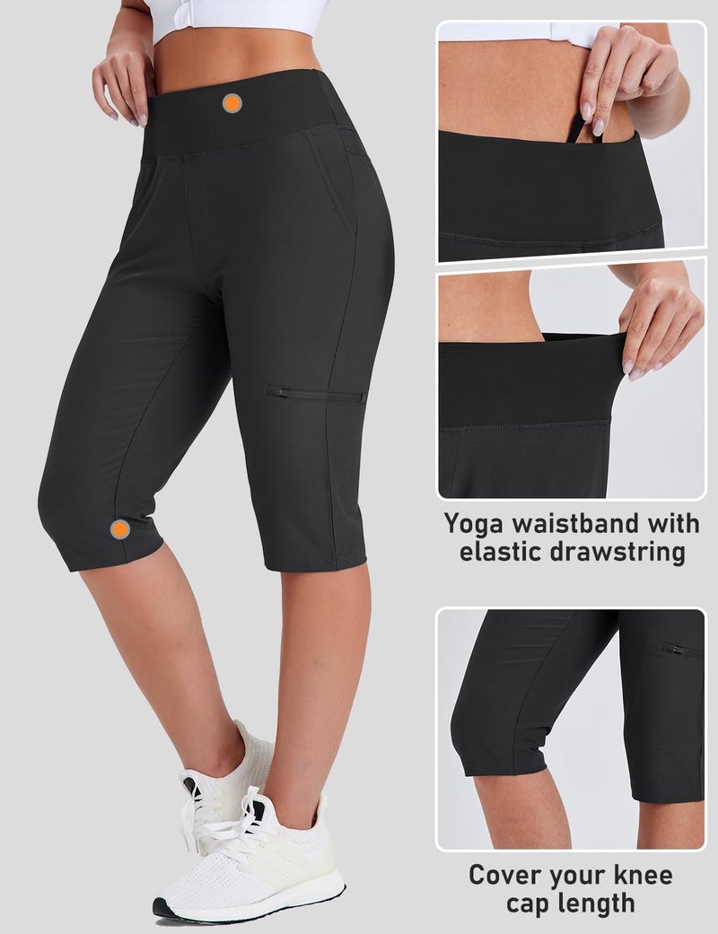 Emlovm Knee Length Shorts Women Below The Knee Petite Capri Hiking Shorts Golf Capris Cargo with Pockets Long Black XX-Large - Image 3