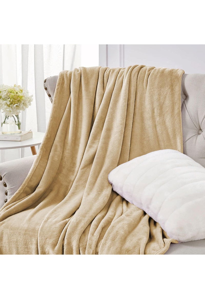 Moon Flannel and Microfiber Sofa Blanket, Luxury Beige Single Size Blanket Lightweight and Comfortable for Bed and Sofa, Super Soft and Warm Solid Beige Color  - Image 4