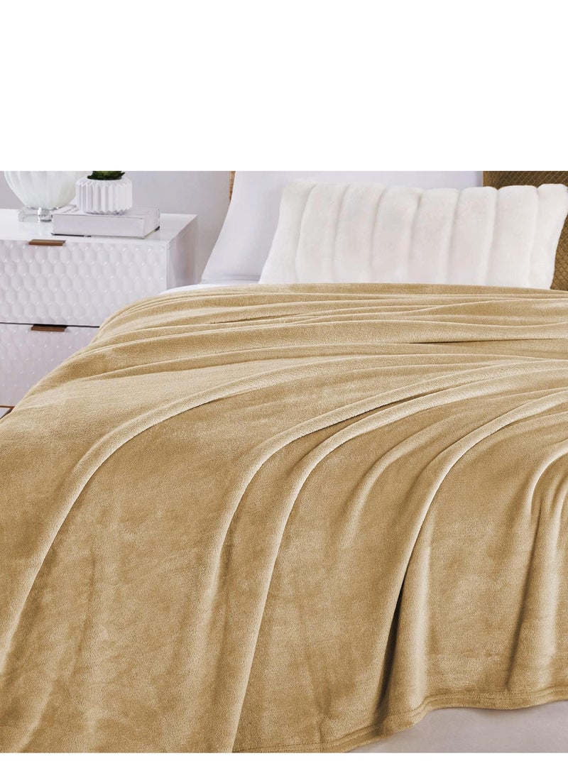 Moon Flannel and Microfiber Sofa Blanket, Luxury Beige Single Size Blanket Lightweight and Comfortable for Bed and Sofa, Super Soft and Warm Solid Beige Color  - Image 2