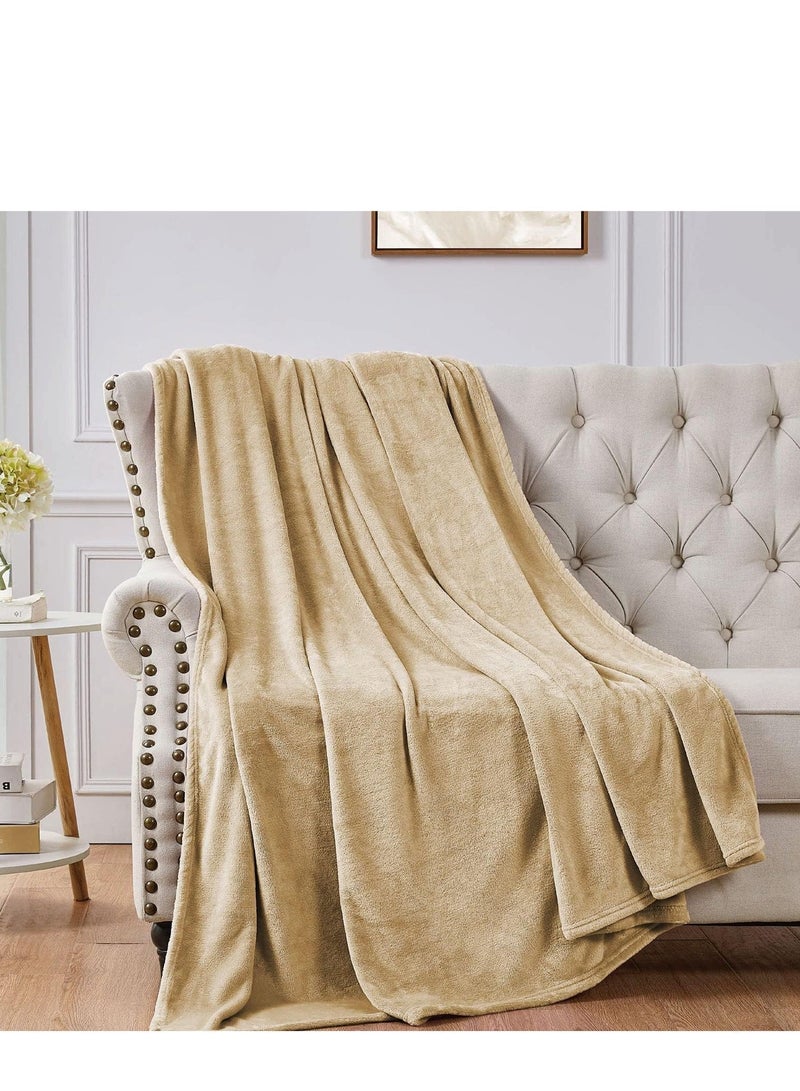 Moon Flannel and Microfiber Sofa Blanket, Luxury Beige Single Size Blanket Lightweight and Comfortable for Bed and Sofa, Super Soft and Warm Solid Beige Color - Image 4