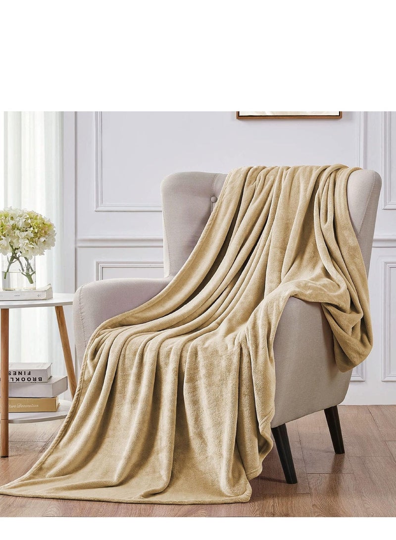 Moon Flannel and Microfiber Sofa Blanket, Luxury Beige Single Size Blanket Lightweight and Comfortable for Bed and Sofa, Super Soft and Warm Solid Beige Color - Image 2