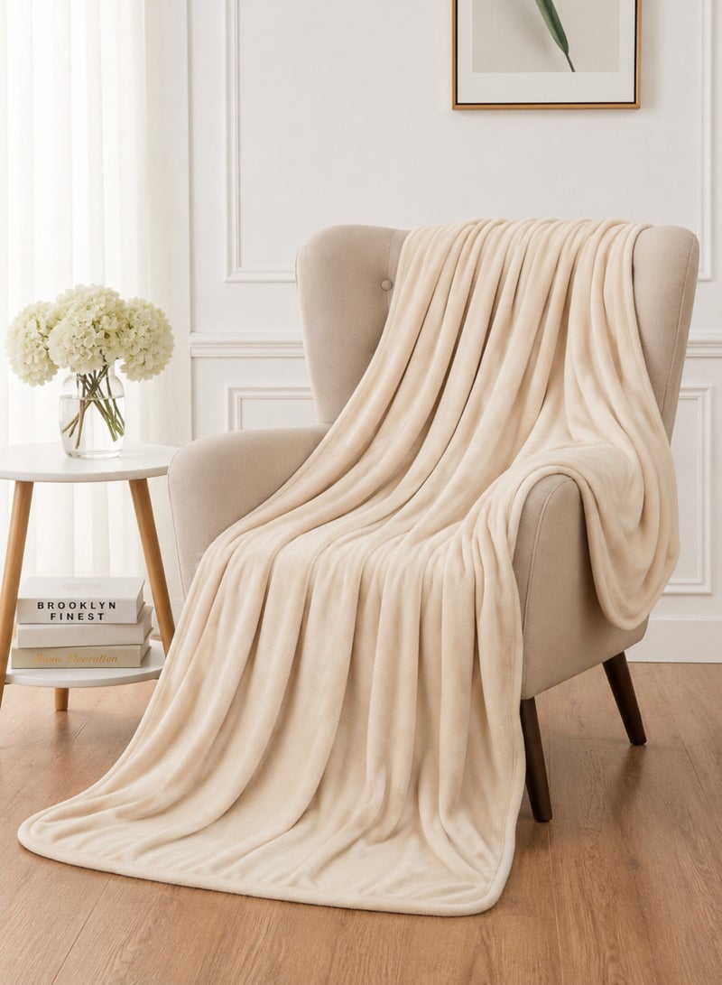 Moon Flannel and Microfiber Sofa Blanket, Luxury Beige Single Size Blanket Lightweight and Comfortable for Bed and Sofa, Super Soft and Warm Solid Beige Color - Image 1