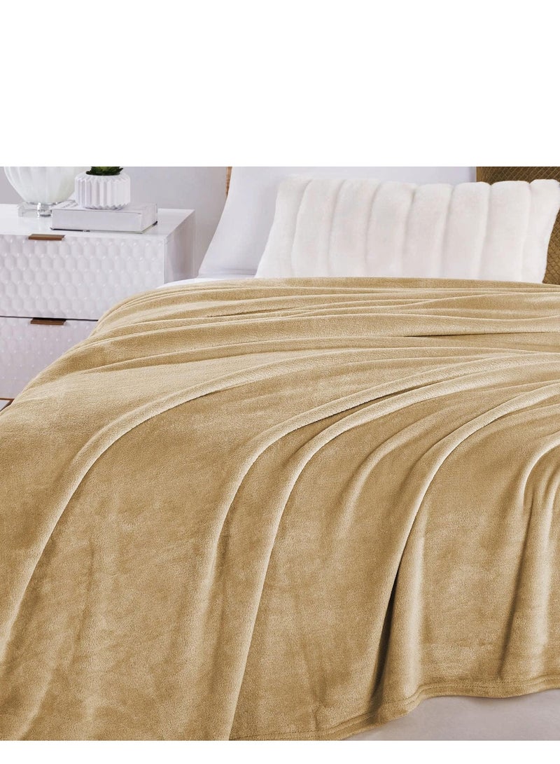 Moon Flannel and Microfiber Sofa Blanket, Luxury Beige Single Size Blanket Lightweight and Comfortable for Bed and Sofa, Super Soft and Warm Solid Beige Color - Image 3