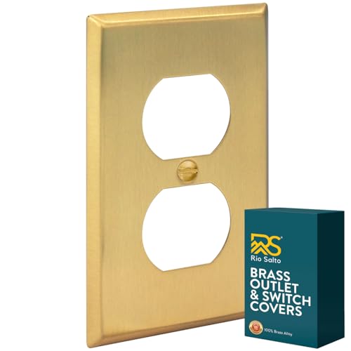 Rio Salto BRASS Metal Gold Outlet Cover Duplex or Light Switch Cover Wall Plate, STANDARD SIZE Single Duplex Receptacle Wallplate Covers 1 Gang Electrical Electric Brushed Brass 4.5" x 2.7" - Image 1