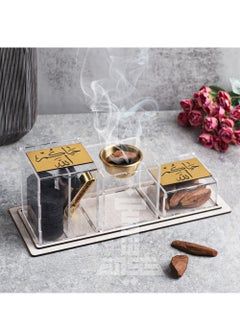 Incense burner, a fumigation kit with a maruki oud, a lighter, charcoal and tweezers