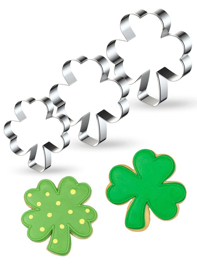 3 Pcs St Patricks Day Cookie Cutter, Stainless Steel Shamrock Biscuit Cutters, St Patricks Day Gifts for Women Baking on St. Patrick's Irish Party - Image 1