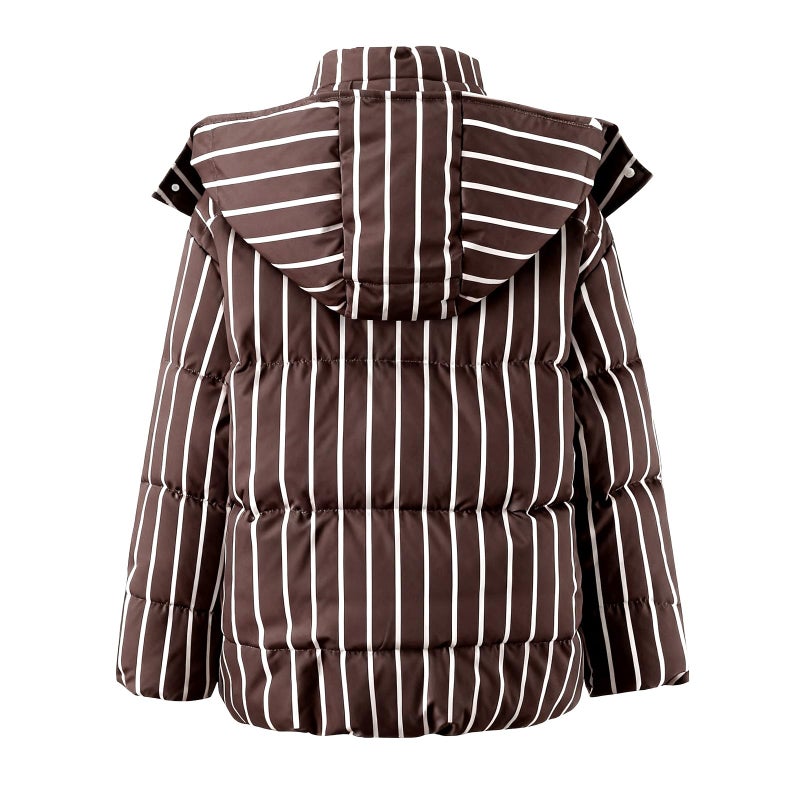 CUFEZN Women's Hooded Striped Puffer Jackets Oversized Winter Warm Thicken Quilted Jacket Coat with Removable Hood Brown Large - Image 4