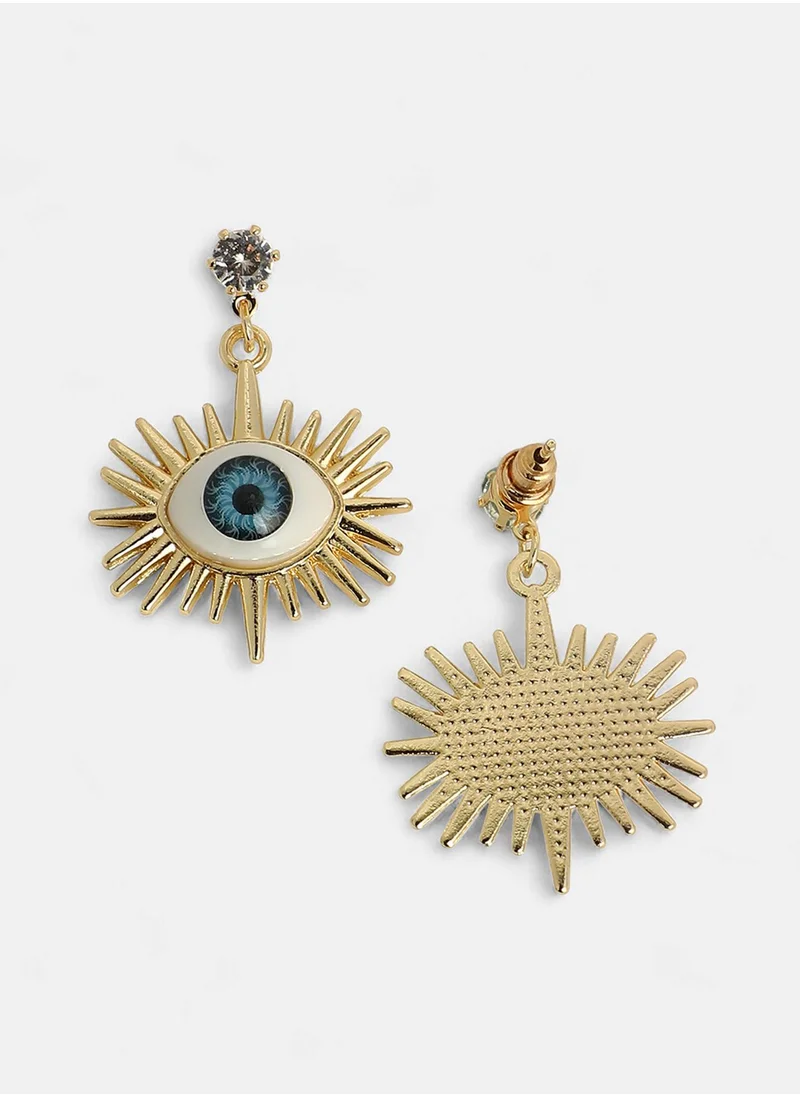 SOHI Contemporary Artificial Stones Studded The Evil Eye's Ray Drop Earrings
