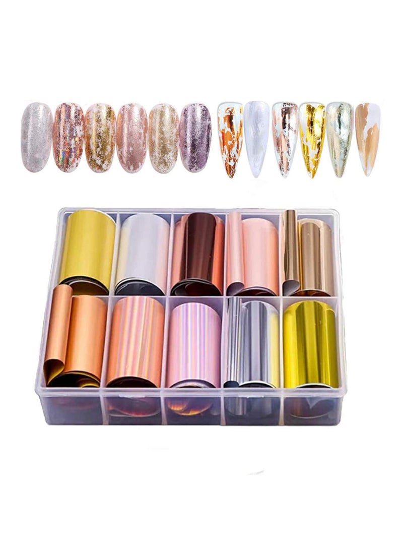 SYOSI ملصق نقل ورق الأظافر الهولوجرافي الملون المعدني 10 لفات ورق أظافر نصائح فن الأظافر لفات لامعة ملصقات DIY زينة الأظافر لتزيين فن الأظافر DIY وصالون - Image 1