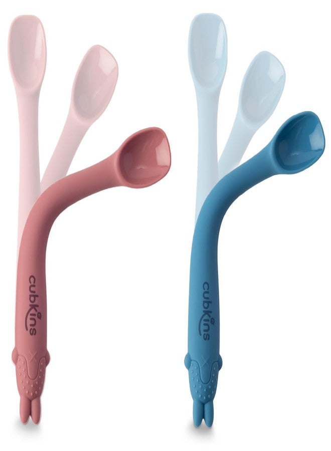 Cubkins Early Feeding Bendable Silicone Spoon Set of 2 for Newborn Babies, Toddlers & Kids | Non-Toxic, Food Safe and BPA Free | Washable and Reusable (Raspberry, Blue Olive) - Image 1