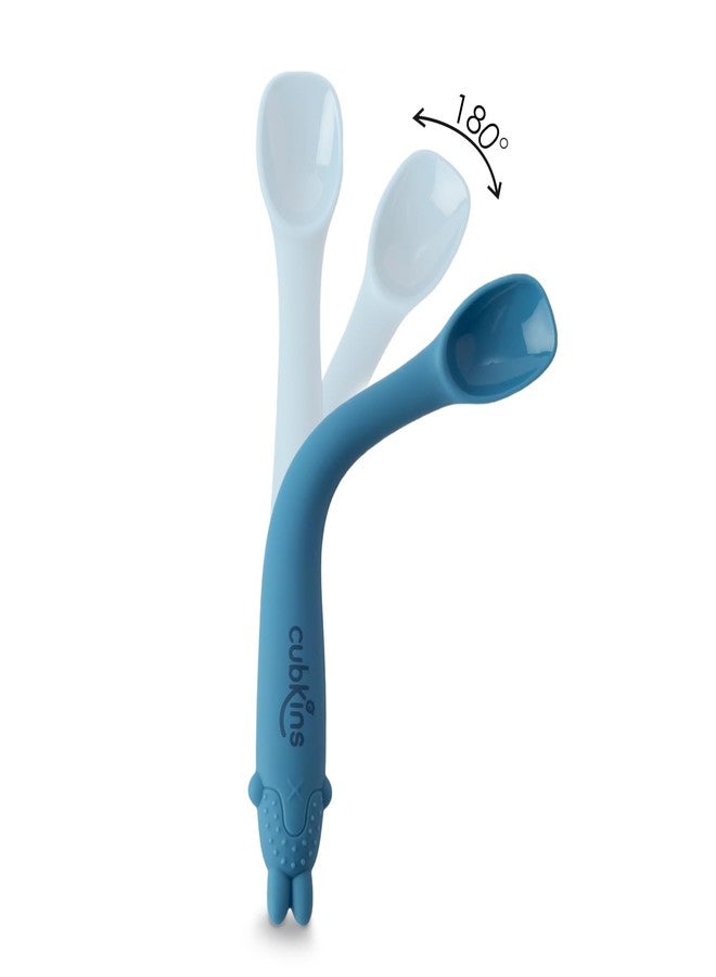 Cubkins Early Feeding Bendable Silicone Spoon Set of 2 for Newborn Babies, Toddlers & Kids | Non-Toxic, Food Safe and BPA Free | Washable and Reusable (Raspberry, Blue Olive) - Image 3
