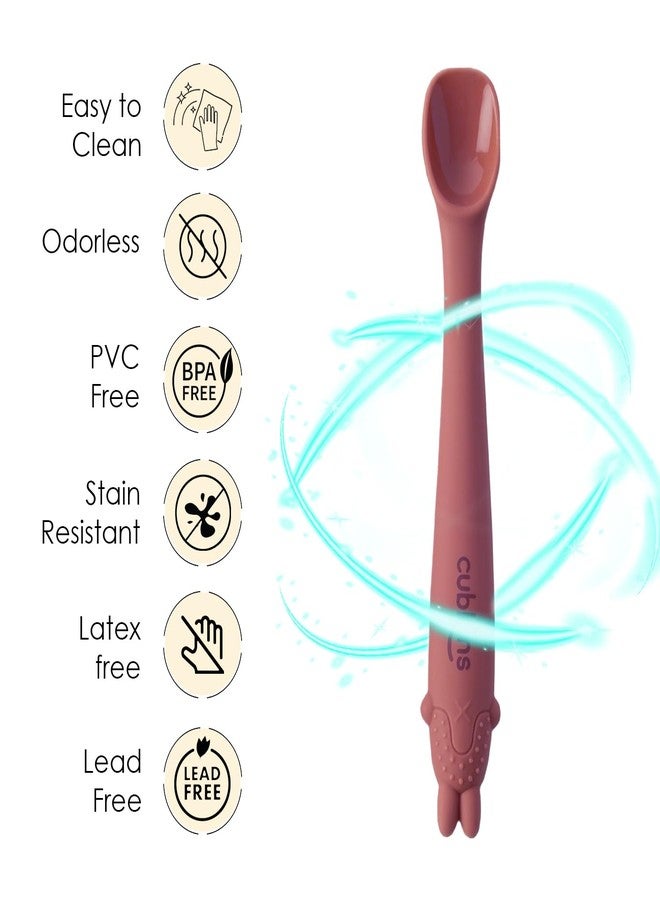 Cubkins Early Feeding Bendable Silicone Spoon Set of 2 for Newborn Babies, Toddlers & Kids | Non-Toxic, Food Safe and BPA Free | Washable and Reusable (Raspberry, Blue Olive) - Image 4