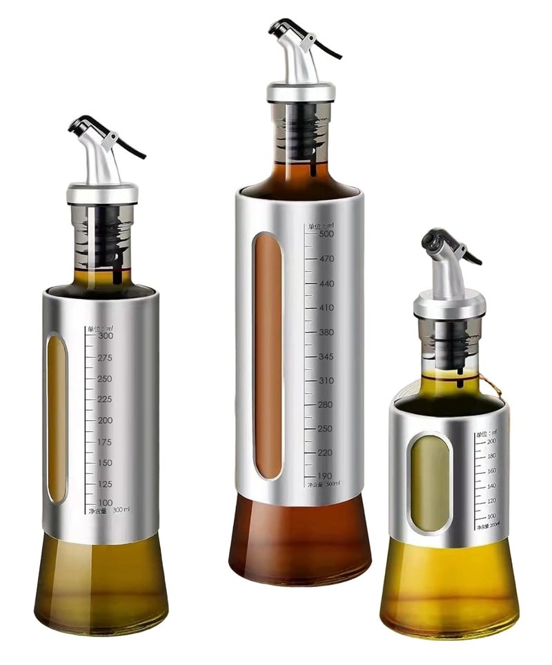 Home-Cloud Stainless Steel And Glass Oil Dispenser Bottle With Measuring Scale | Perfect For Olive Oil, Sauces, And Vinegar | Leak-Proof Auto Flip Non-Drip Spout, 300 ML - Image 4