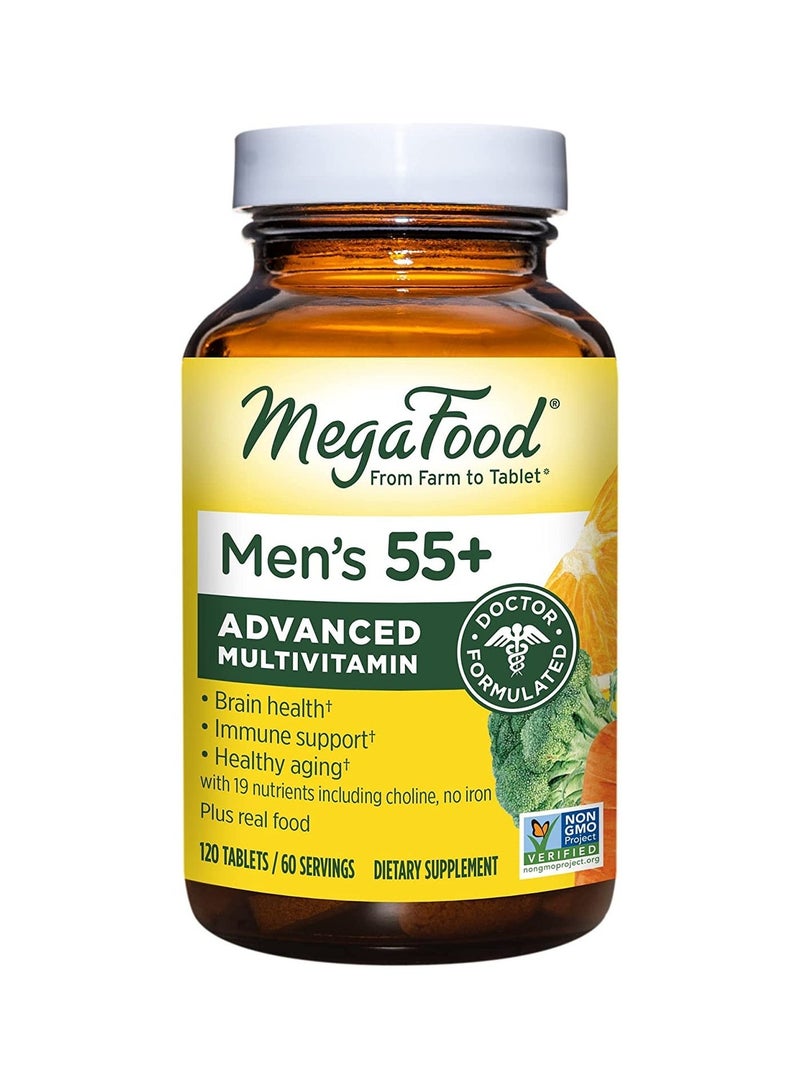 MegaFood Men's 55+ Advanced Multivitamin - Supports healthy aging, immune, and Multivitamin Brain health, 19 nutrients including choline - 120 Tablets /60 Servings - Image 1