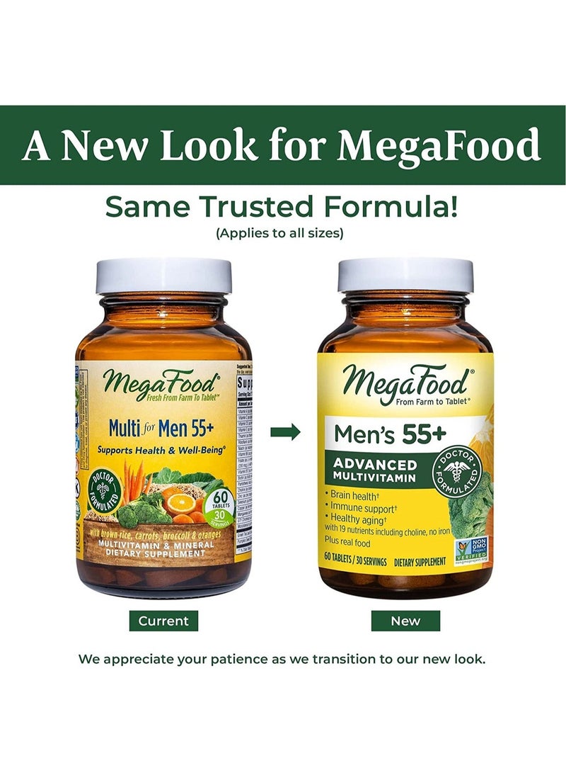 MegaFood Men's 55+ Advanced Multivitamin - Supports healthy aging, immune, and Multivitamin Brain health, 19 nutrients including choline - 120 Tablets /60 Servings - Image 2