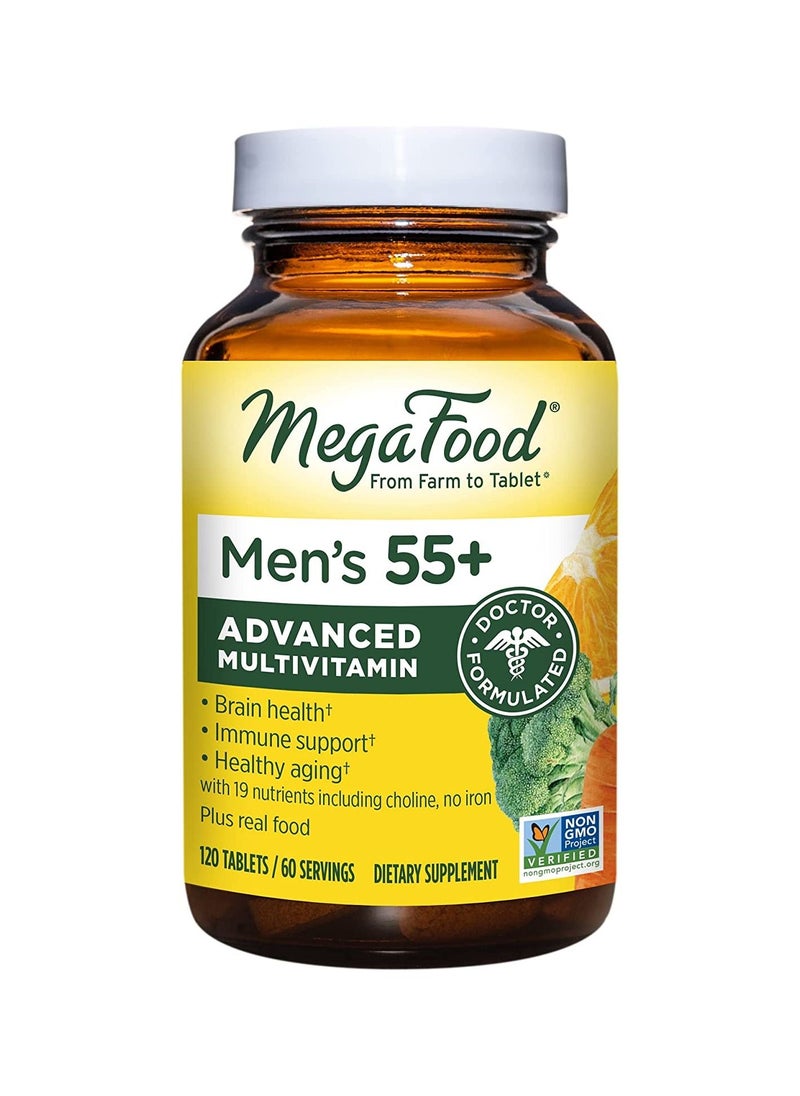 MegaFood MegaFood Men's 55+ Advanced Multivitamin for Men - Brainhealth Immune Support Health Aging With 19 nutrients including choline,no iron plus real food - 120 Tablets /60 Servings  - Image 1