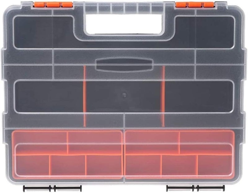 SEVIA Sevia Tool Box Organizers Interlocking Black Small Parts Organizer for Fasteners Parts and Crafts with Removable Dividers for Nails Screws Nuts and Bolts Black Orange  - Image 1