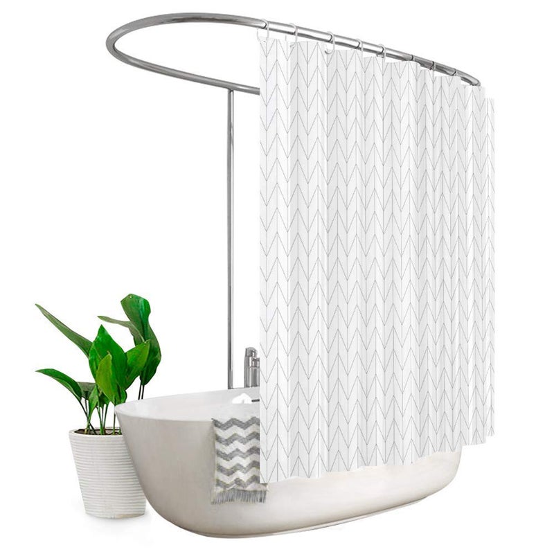 Riyidecor Extra Wide 96Wx72H Inch Shower Curtain White 96 Width Long for Bathroom Geometric Herringbone Chevron Striped Simple Modern Classy Contemporary 16 Metal Hooks Polyester Fabric Set Waterproof - Image 5
