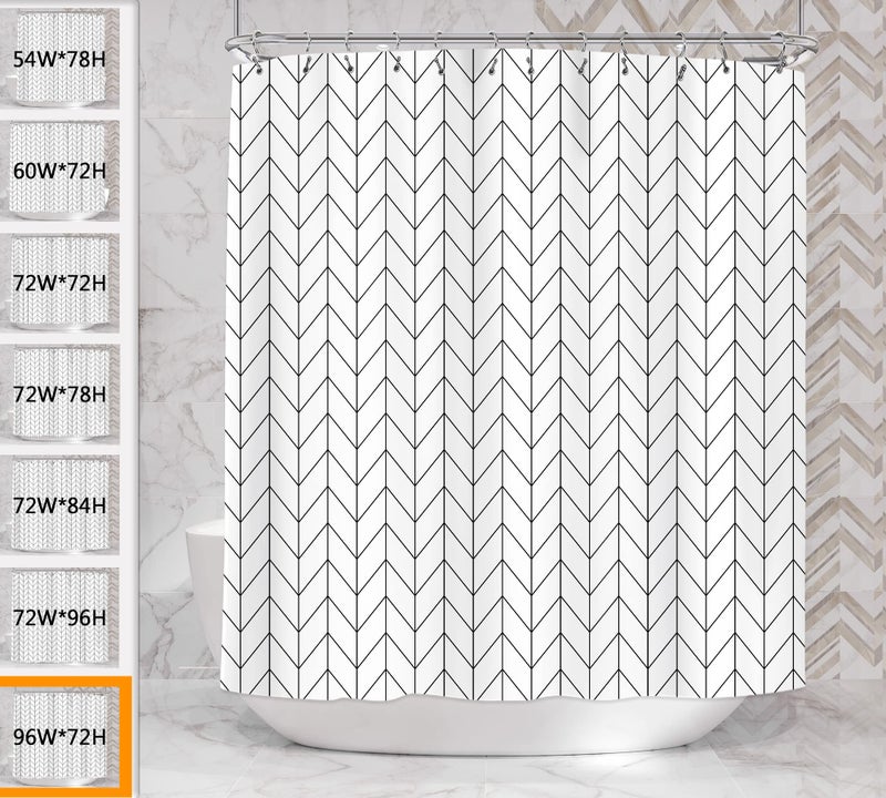 Riyidecor Extra Wide 96Wx72H Inch Shower Curtain White 96 Width Long for Bathroom Geometric Herringbone Chevron Striped Simple Modern Classy Contemporary 16 Metal Hooks Polyester Fabric Set Waterproof - Image 3