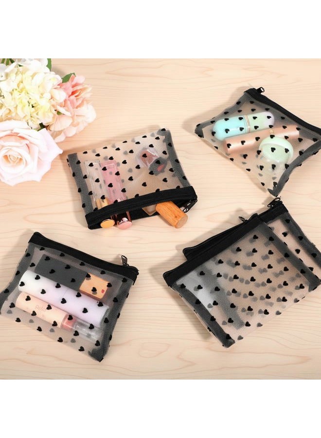 WJIAAA 10pcs Heart Print Cosmetic Bags, 3D Heart Print Makeup Bags Zipper, Mini Mesh Zipper Storage Pouch Small Nylon Organizer Purse Bag for Women Travel Lipstick Office Home Toiletry, Beige - Image 3