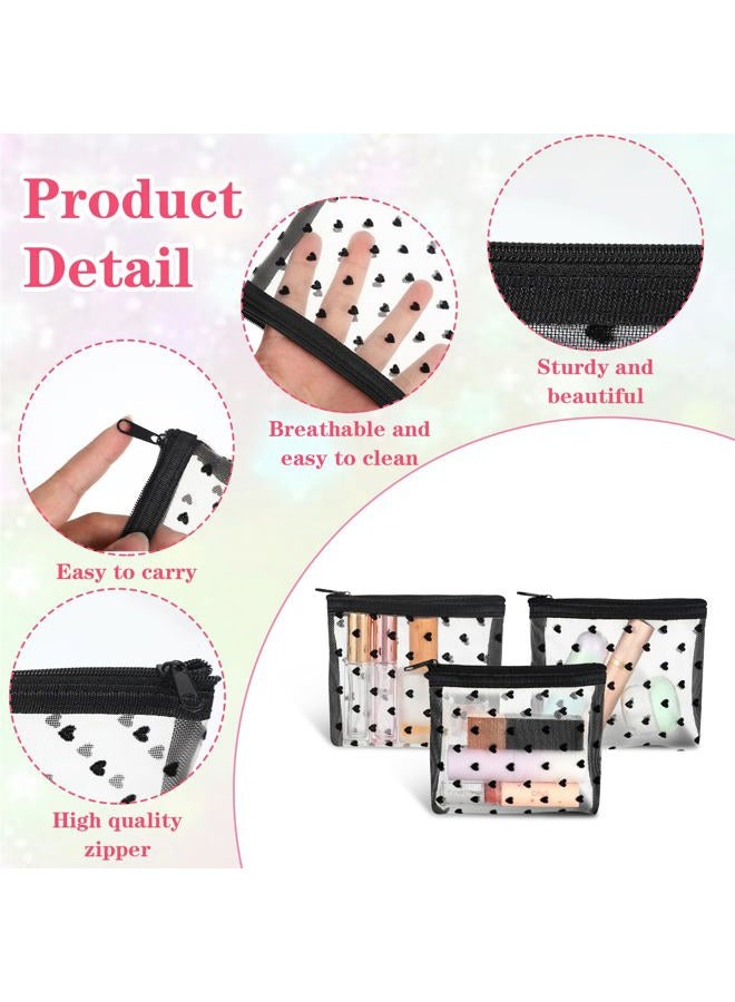 WJIAAA 10pcs Heart Print Cosmetic Bags, 3D Heart Print Makeup Bags Zipper, Mini Mesh Zipper Storage Pouch Small Nylon Organizer Purse Bag for Women Travel Lipstick Office Home Toiletry, Beige - Image 4