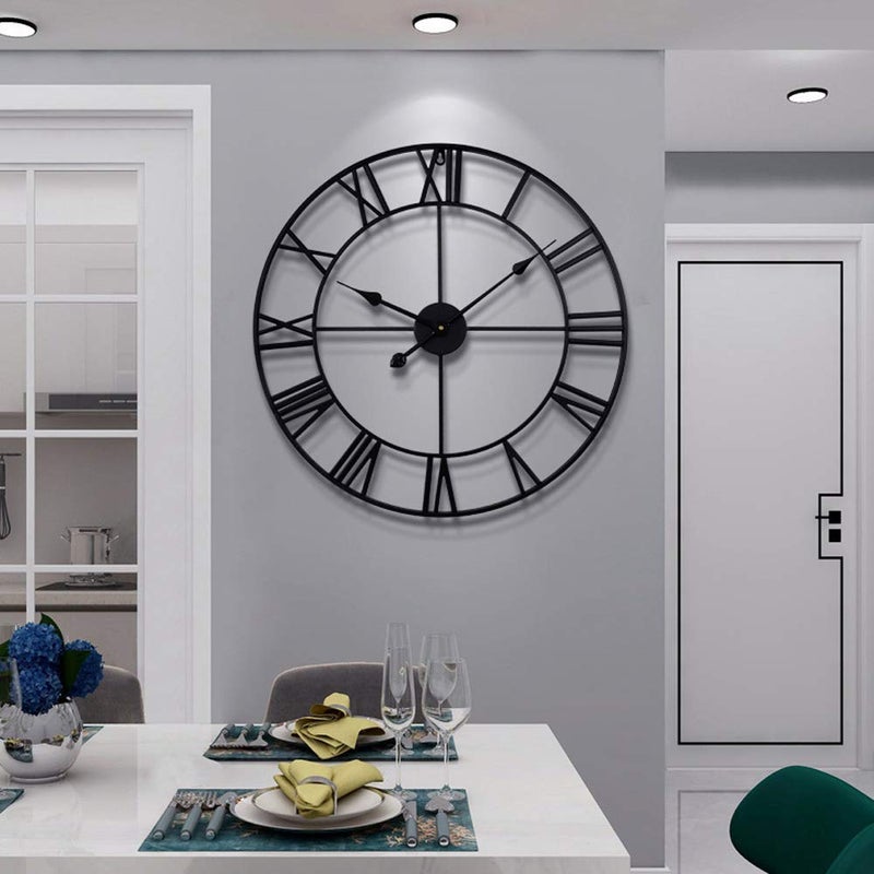 Large Modern Metal Wall Clocks Rustic Round Nearly Silent Little Ticking Battery Operated Roman Numerals Clock for Living RoomBedroomKitchen Wall DecorBlack 47cm