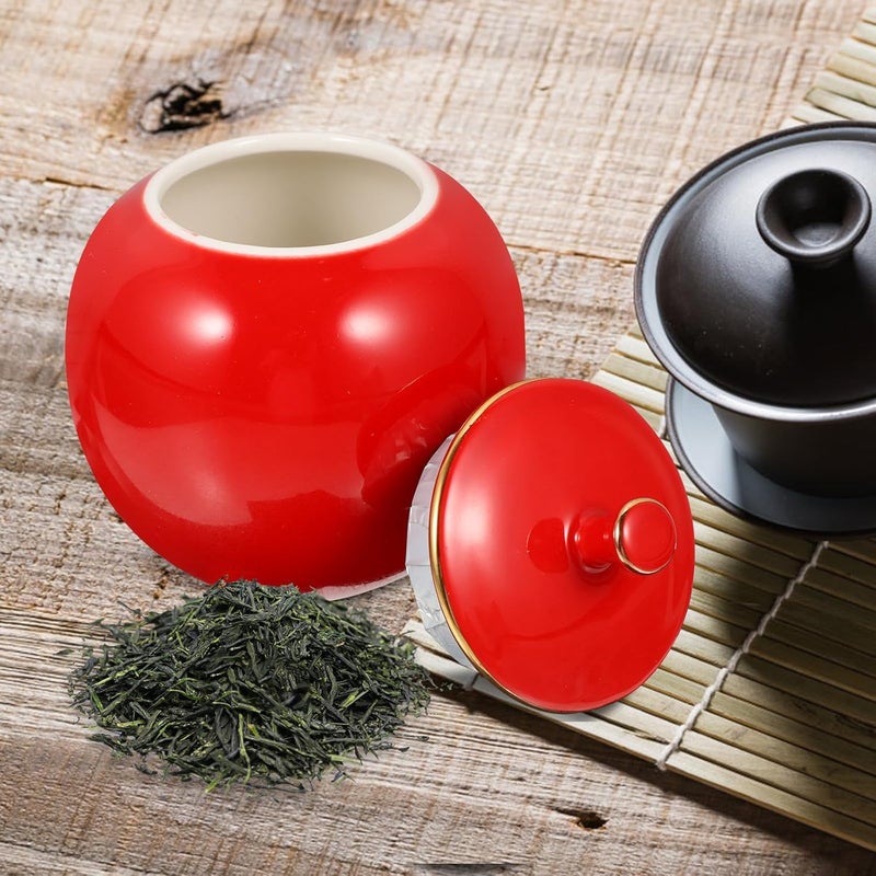 Ceramic Tea Leaf Jar with Airtight Lid, Red Porcelain Sugar Storage Container, Candy Holder for Kitchen and Home Organization - Image 4