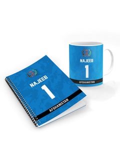 Stylizedd Designer Printed Coffee Mug + A5 Spiral Notebook Memo Notepad Journal Personalised Combo Gift Set  -Player Name - Najibullah Zadran, Jersey Number-1