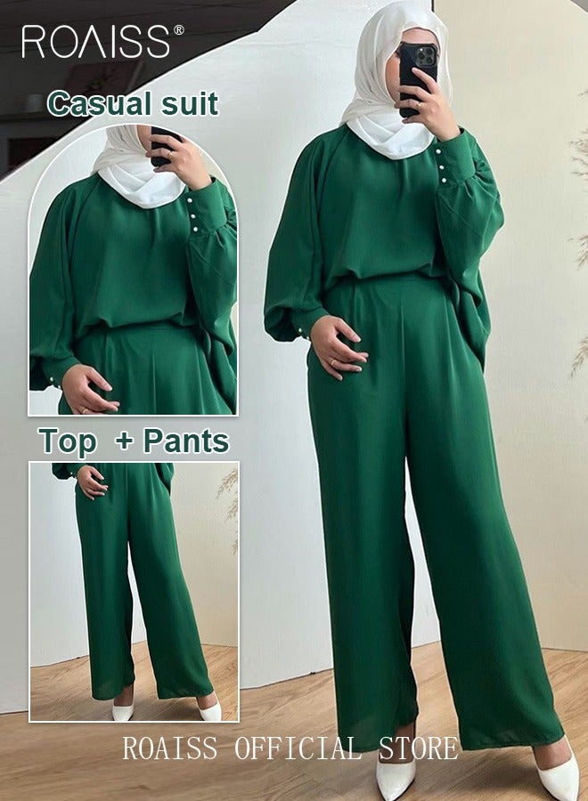رويس مجموعة نسائية مريحة مكونة من قميص طويل الأكمام وبنطال بنفس اللون بأسلوب مالي إندونيسي فضفاض ومريح - Image 5