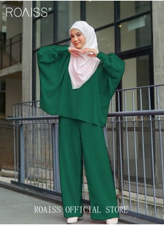 roaiss 2Pcs Women's Casual Set Long Sleeved Top and Pants of The Same Color Malay Indonesia Style Loose Casual Comfortable  - Image 1