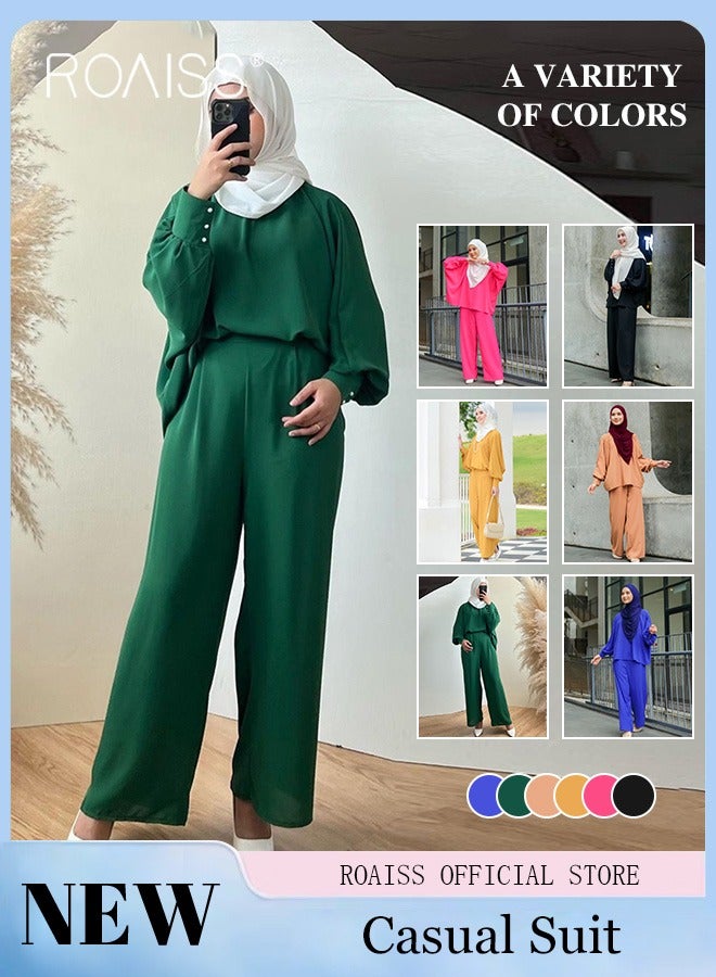 رويس مجموعة نسائية مريحة مكونة من قميص طويل الأكمام وبنطال بنفس اللون بأسلوب مالي إندونيسي فضفاض ومريح - Image 2