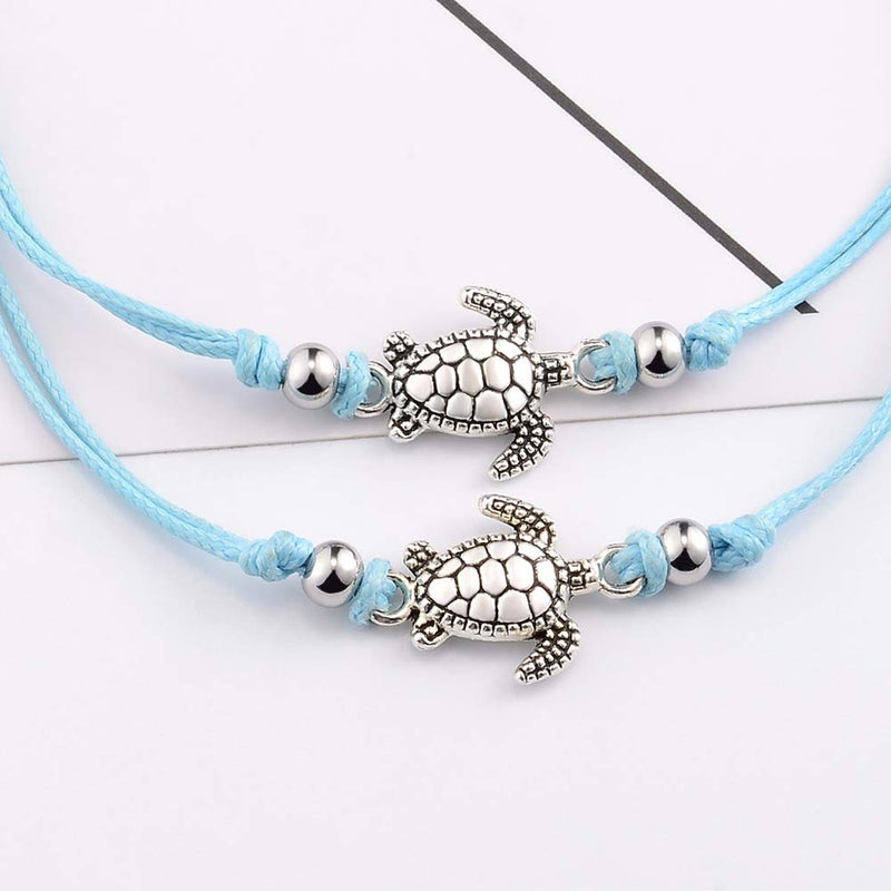 SUNSH 2Pcs Sea Turtle Anklets Bracelets for Teen Girls Kids Couple Women BFF Adjustable Friendship Wish Card Handmade Rope Anklet Jewelry Gifts - Image 2