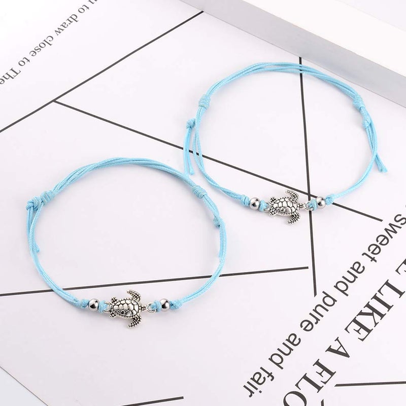 SUNSH 2Pcs Sea Turtle Anklets Bracelets for Teen Girls Kids Couple Women BFF Adjustable Friendship Wish Card Handmade Rope Anklet Jewelry Gifts - Image 3