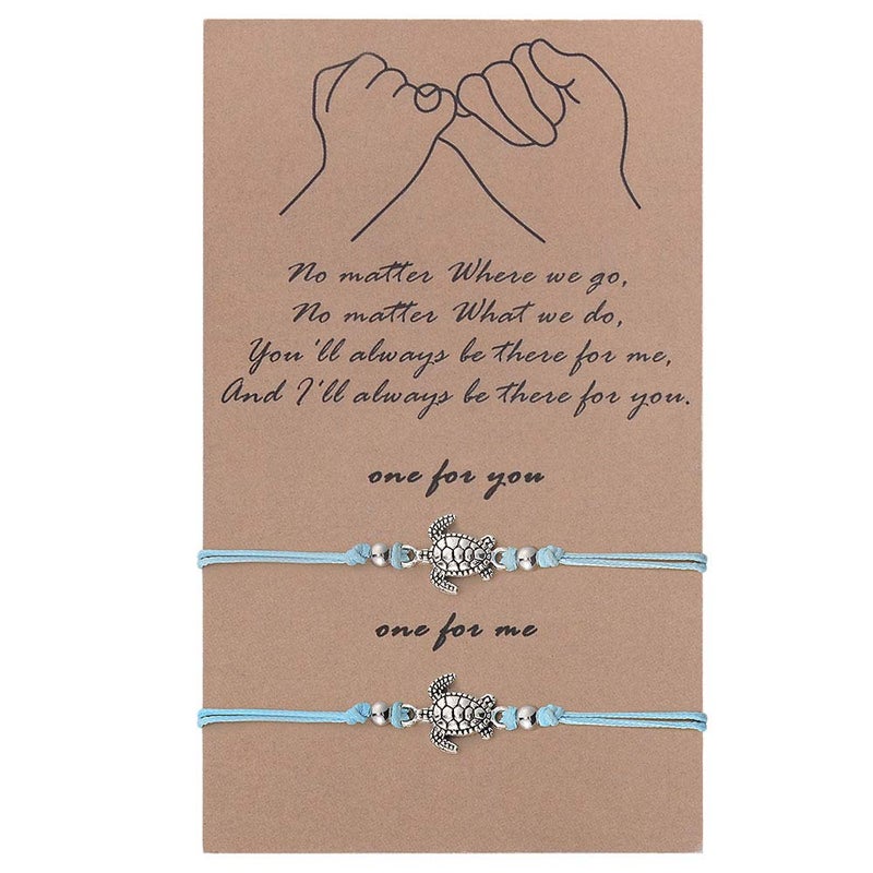 SUNSH 2Pcs Sea Turtle Anklets Bracelets for Teen Girls Kids Couple Women BFF Adjustable Friendship Wish Card Handmade Rope Anklet Jewelry Gifts - Image 1