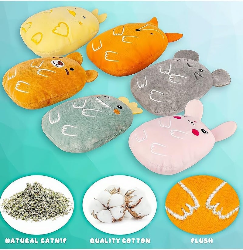 6 Pieces Catnip Toys for Indoor, Cat Chew Toy, Interactive Toy with Cute Cat, Kitten Toys for Indoor Cats with Rattle Sound, Cat Plush Pillow Toy for Kitty Teething Chew Kick Gift, 6 Pcs - Image 3