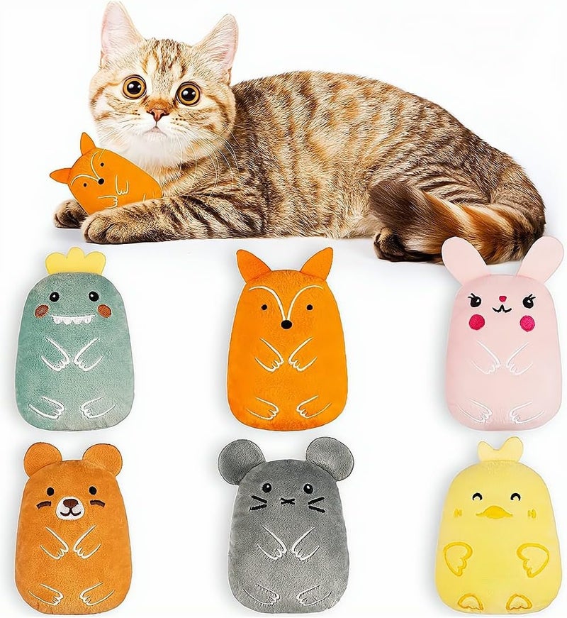 6 Pieces Catnip Toys for Indoor, Cat Chew Toy, Interactive Toy with Cute Cat, Kitten Toys for Indoor Cats with Rattle Sound, Cat Plush Pillow Toy for Kitty Teething Chew Kick Gift, 6 Pcs - Image 1
