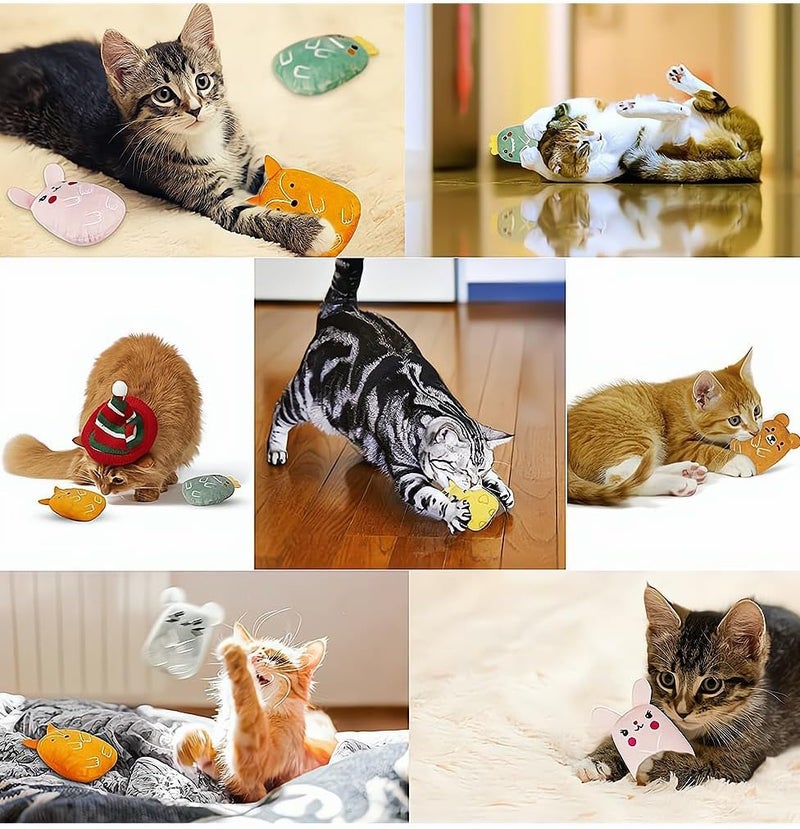 6 Pieces Catnip Toys for Indoor, Cat Chew Toy, Interactive Toy with Cute Cat, Kitten Toys for Indoor Cats with Rattle Sound, Cat Plush Pillow Toy for Kitty Teething Chew Kick Gift, 6 Pcs - Image 2