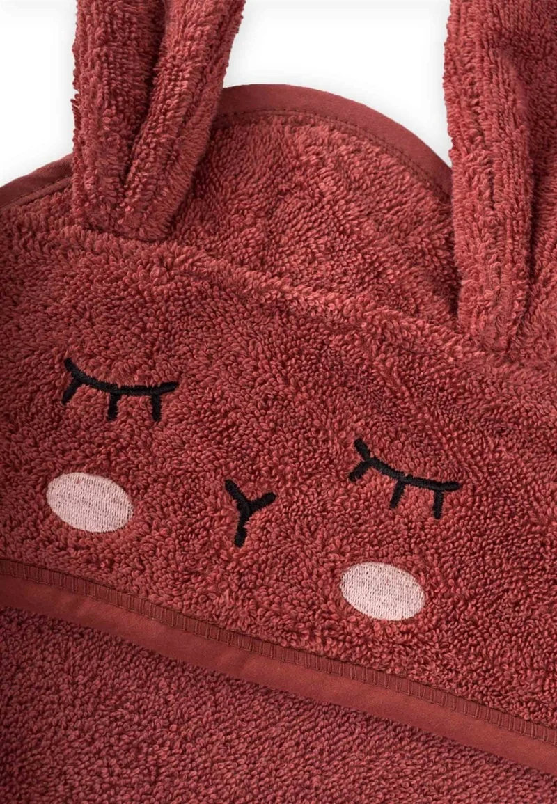 Cigit Jigit Eared Rabbit Embroidered Baby Bath Towel 75X75 cm Rust