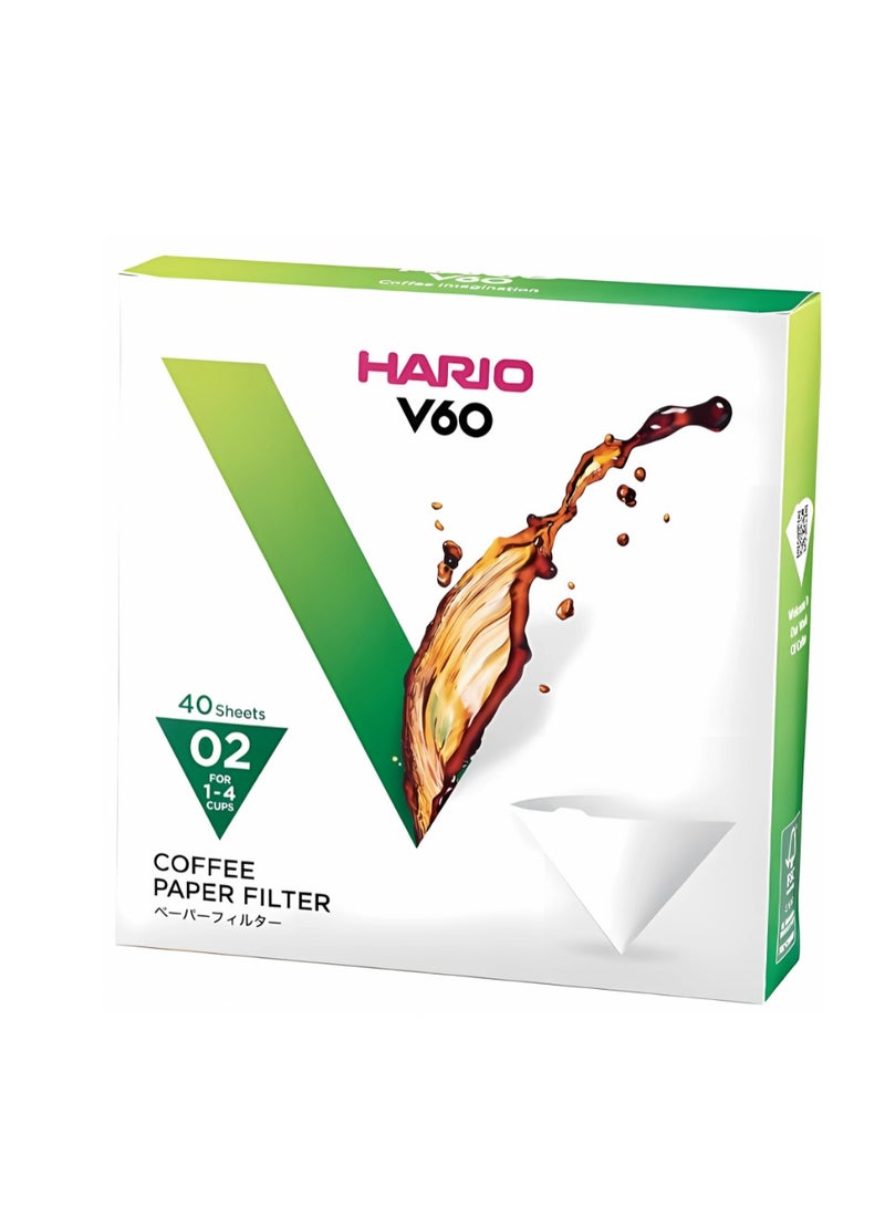هاريو Hario V60 Paper Coffee Filter, Size 02, White, 40 Sheet Box  - Image 1
