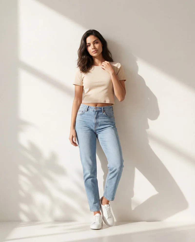 REDTAG Women Beige Rib Knit T-Shirt