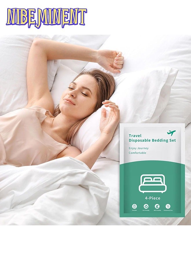 NIBEMINENT Travel Disposable Bed Sheet Set,4Pcs Portable Disposable Sheet and Disposable Pillowcase Set, Suitable for Travel Hotel Business Travel - Image 1