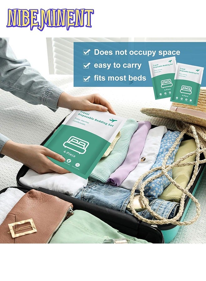 NIBEMINENT Travel Disposable Bed Sheet Set,4Pcs Portable Disposable Sheet and Disposable Pillowcase Set, Suitable for Travel Hotel Business Travel - Image 2