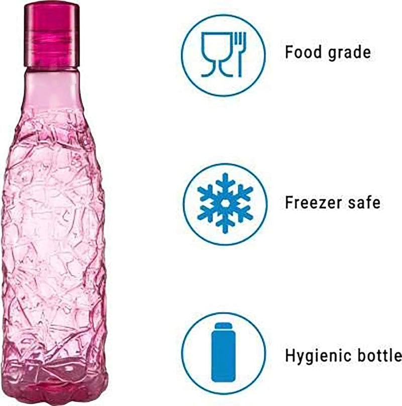 Floraware Food Grade Premium Plastic Fridge Round Water Bottle Drinking Bottle 1000ml Pack of 6 Pink - Image 3