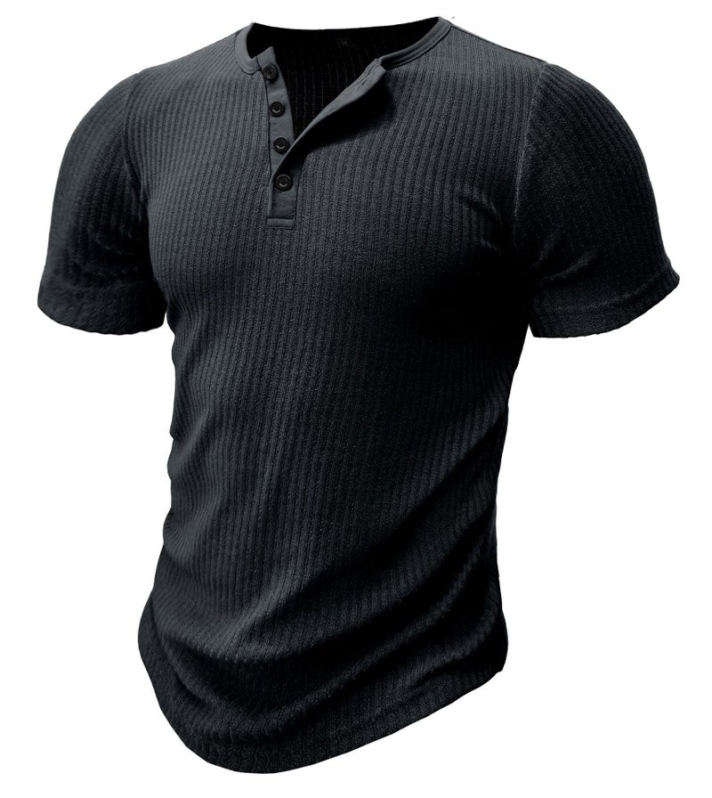 and sports Slim Fit muscle men''s short-sleeved T-shirt foreign trade fitness elastic thread tight solid color Henry - Image 1