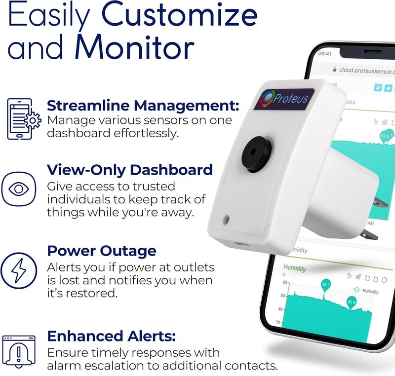 Proteus أمبيو - مستشعر درجة الحرارة والرطوبة واي فاي مع جرس إنذار وتنبيهات عبر البريد الإلكتروني/الرسائل النصية - Image 4