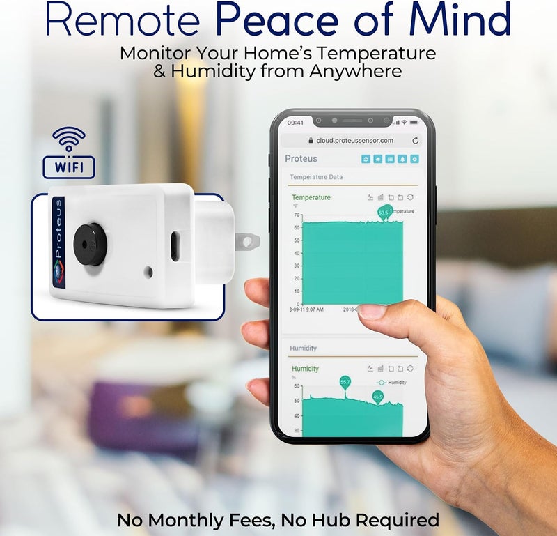 Proteus أمبيو - مستشعر درجة الحرارة والرطوبة واي فاي مع جرس إنذار وتنبيهات عبر البريد الإلكتروني/الرسائل النصية - Image 2