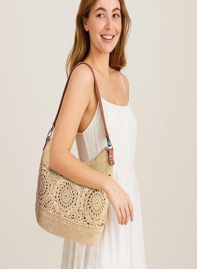 Eiyye Hobo Purse Crochet Crossbody Bag for Women Handmade Boho Macram Large Tote Bag for Summer Beach Travel & Everyday Use (Khaki) - Image 2